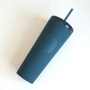 Starbucks Teal Blue 24oz Soft to Touch Grid Cold Cup Tumbler with Lid & Straw